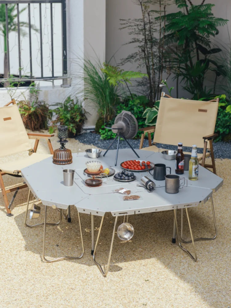 Homful Outdoor Multifunctional Stainless Steel Round Table – Foldable BBQ & Campfire Table for Camping