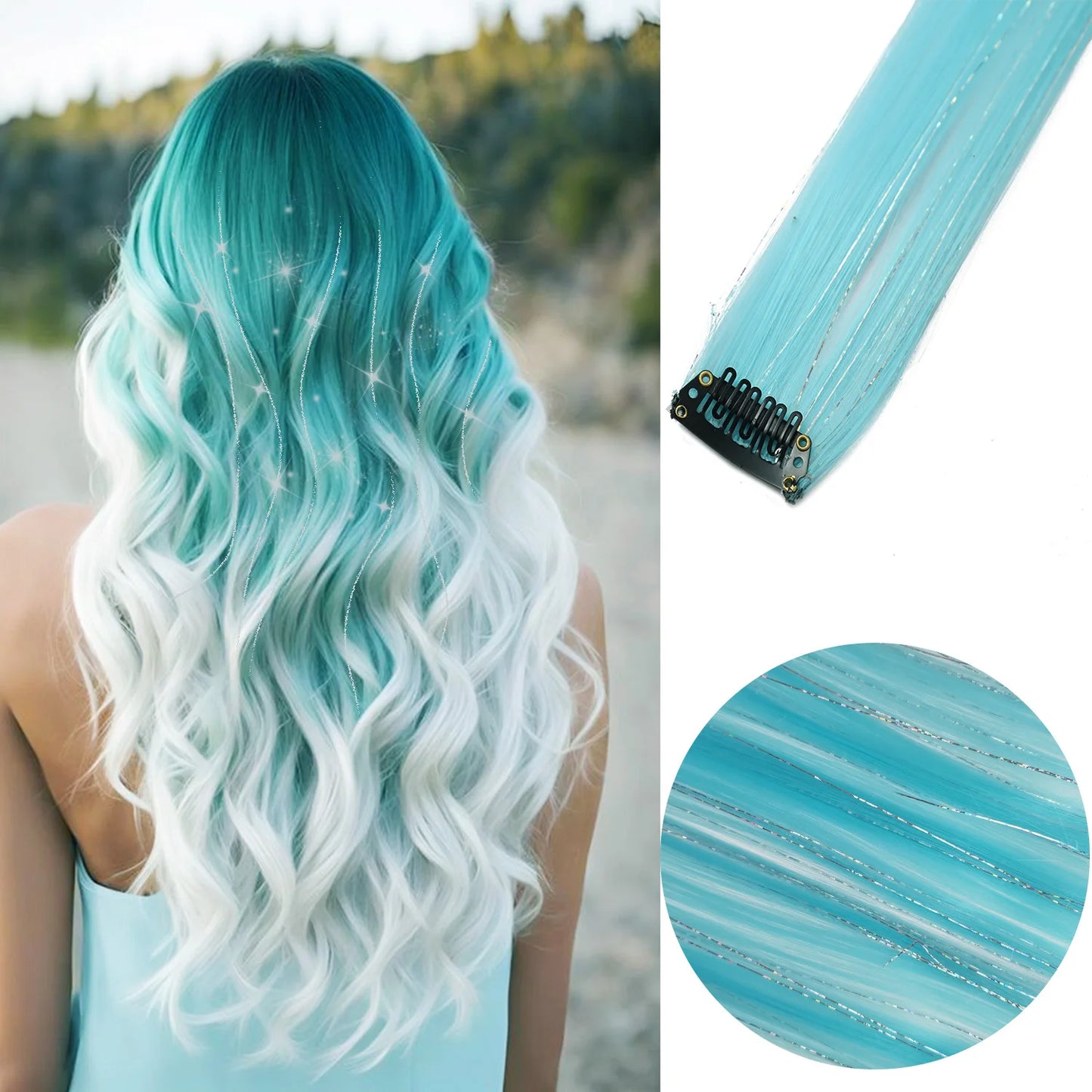 22-Inch Colored Clip-In Hair Extensions – 6pcs Straight Synthetic Party Highlight Hairpieces