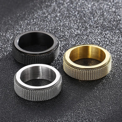 Trendy Waterproof Stainless Steel Spinner Mesh Wedding Band Ring for Men & Women - Stress Relief Charm Jewelry Gift