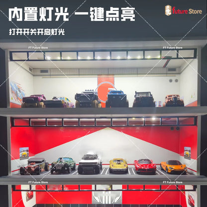 1:64 Scale Garage Scene Model with Lights – Assembled Parking Lot Diorama for Miniature Car Display