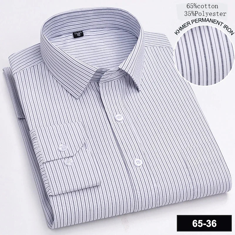 Men’s Slim Fit Long Sleeve Shirt - Formal Plaid Cotton Office Shirt with Single Pocket