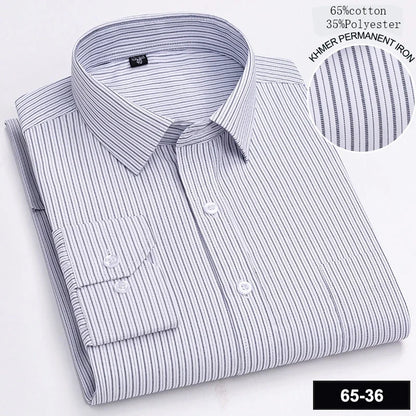 Men’s Slim Fit Long Sleeve Shirt - Formal Plaid Cotton Office Shirt with Single Pocket