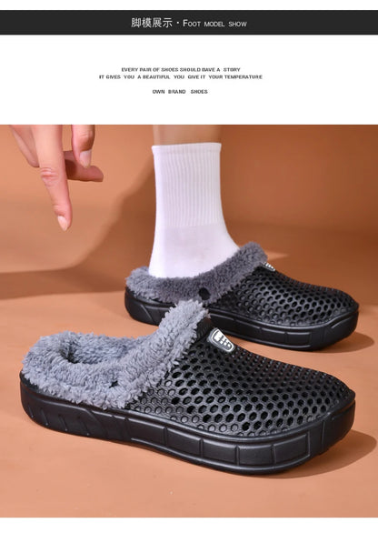 Couple Cotton Slippers – Winter Warm Plush Velvet Thickened Clogs for Men & Women