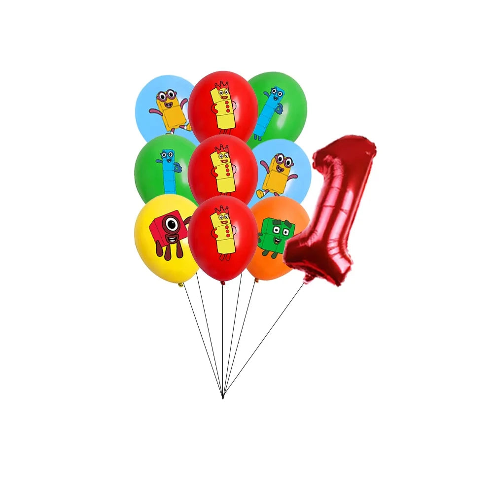 Number Birthday Building Blocks Party Decorations Set – Tablecloth, Banner, Balloons & Cake Topper for Kids & Baby Shower Supplies