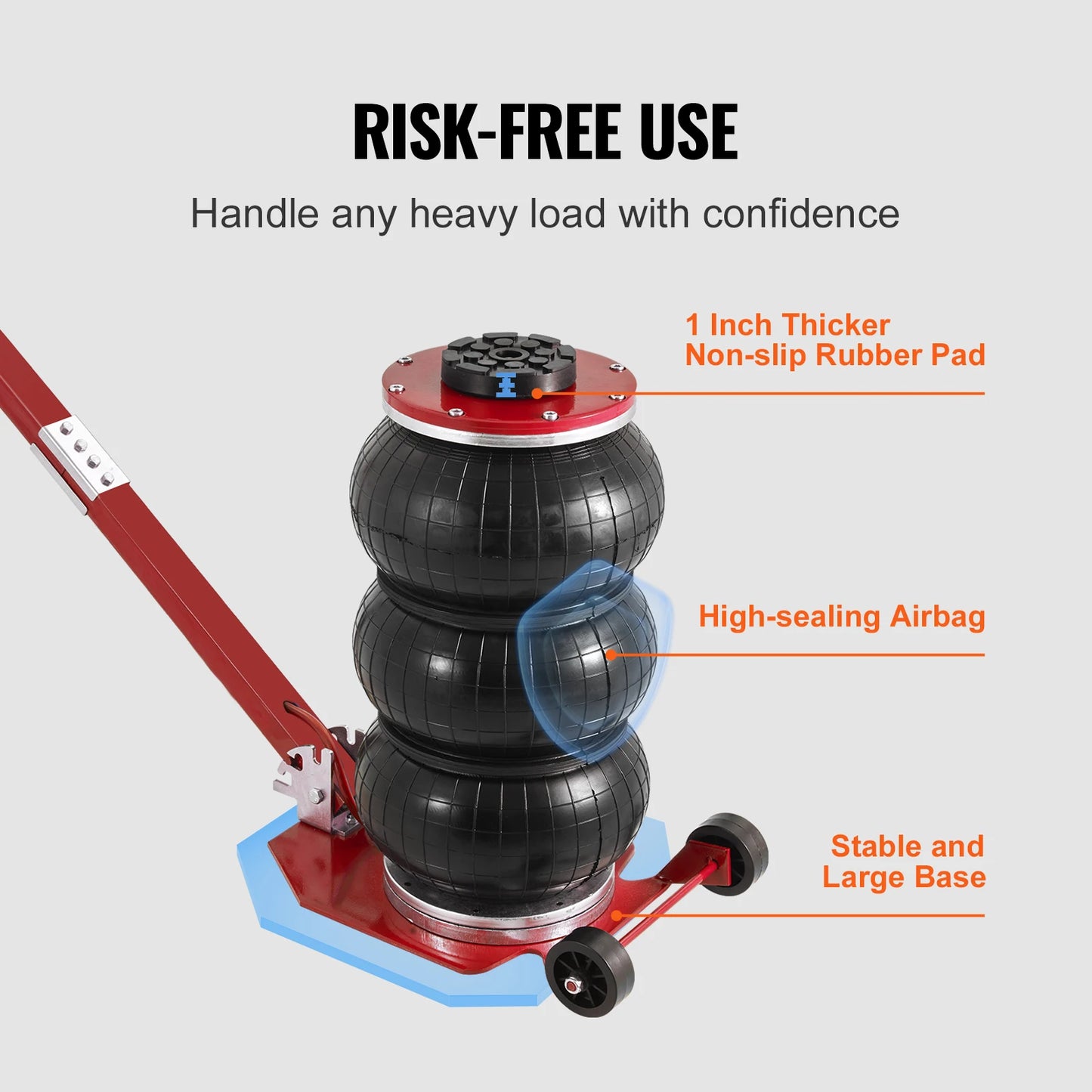 VEVOR Pneumatic Air Jack – 3 Ton/5 Ton Triple Bag Quick Lift Heavy Duty Car Repair Jack with Folding Rod & Two Wheels