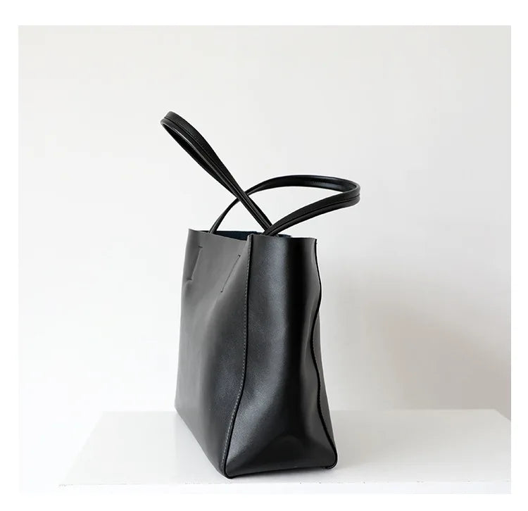 Customizable Name Large Capacity Commuter Bag – 100% Genuine Leather Soft Tote, Single Shoulder & Diagonal Shopping Bag