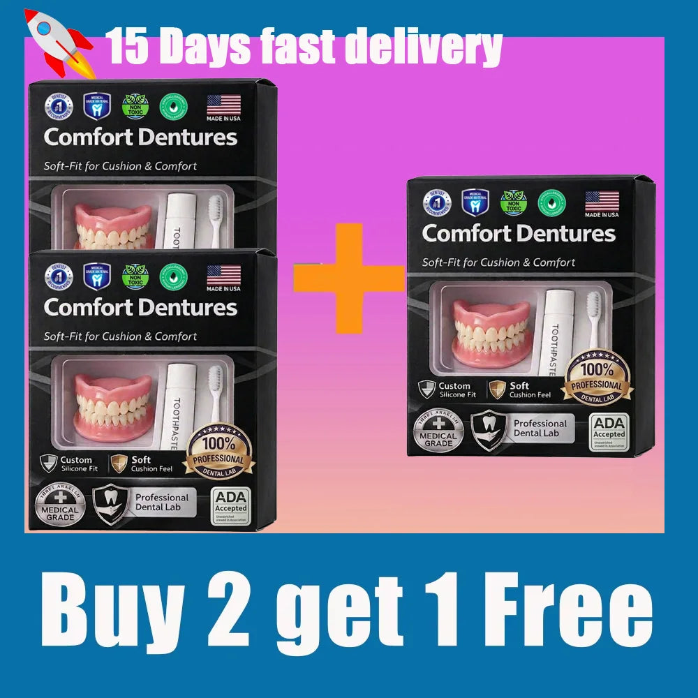Adjustable Temporary Full Denture Set - Comfortable Natural-Look Cosmetic Teeth