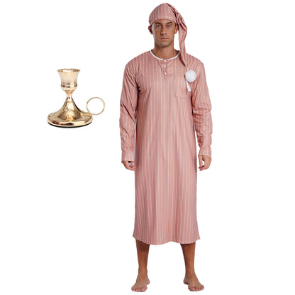 Men's Striped Pajama Set - Soft Loose Long Sleeve Sleepwear with Nightcap for Christmas & Halloween
