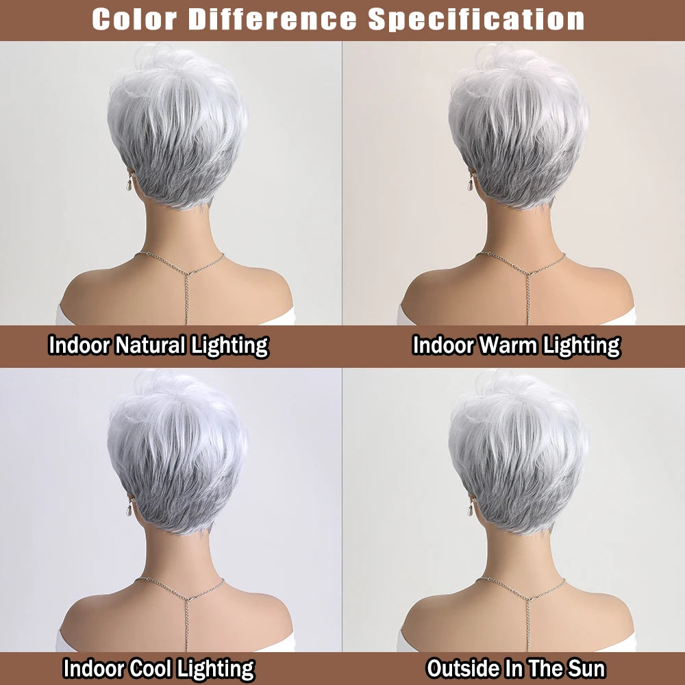 Short Natural Straight White Wig for Women – Heat-Resistant Daily & Party Wig