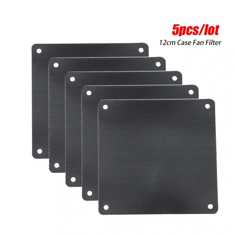 5PCS Cuttable PC Fan Dust Filters (80mm/90mm/120mm/140mm), Black PVC Ultra-Fine Mesh Dustproof Covers for Computer Cooling Case Protection