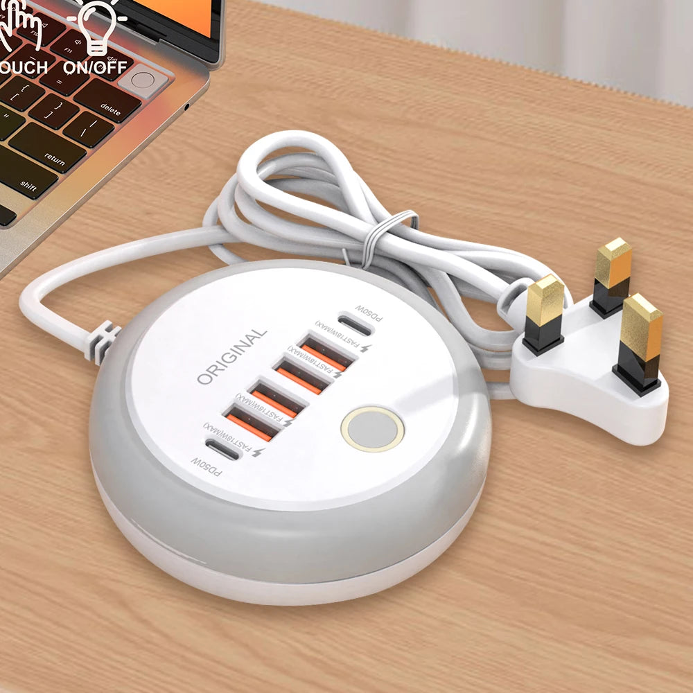 50W 6-Port USB PD Charger - Fast Charging Travel Adapter with Quick Charge 3.0 for iPhone, Samsung & Xiaomi