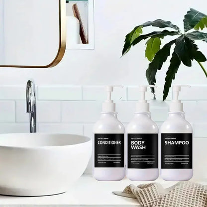 3 Pack 500ml Soap Dispenser Bottles with Labels – Kitchen & Bathroom Shampoo, Conditioner, Liquid Soap Containers