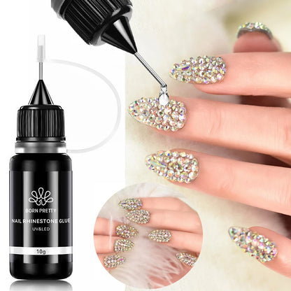 BORN PRETTY 10g Gel Nail Glue for Rhinestones - Super Adhesive, No Wipe Nail Gem Glue for 3D Crystals, Beads, Diamonds & Stickers