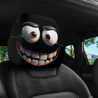 2-Piece Smiley Face Car Pillow Covers - Soft Washable Polyester Cushion Cases for Car Seats and Headrests