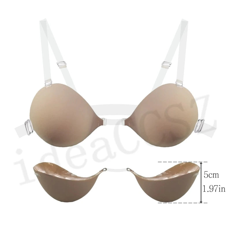 5CM Thick Women’s Invisible Push-Up Bra – Backless Adhesive Lingerie with Transparent Strap for Wedding & Small Bust Lift