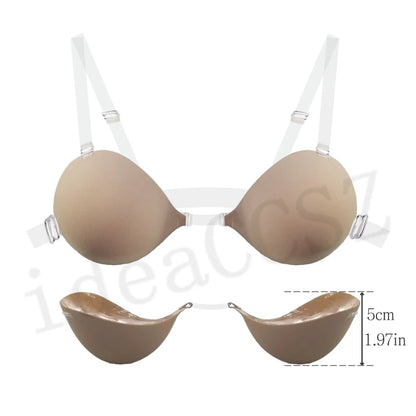 5CM Thick Women’s Invisible Push-Up Bra – Backless Adhesive Lingerie with Transparent Strap for Wedding & Small Bust Lift