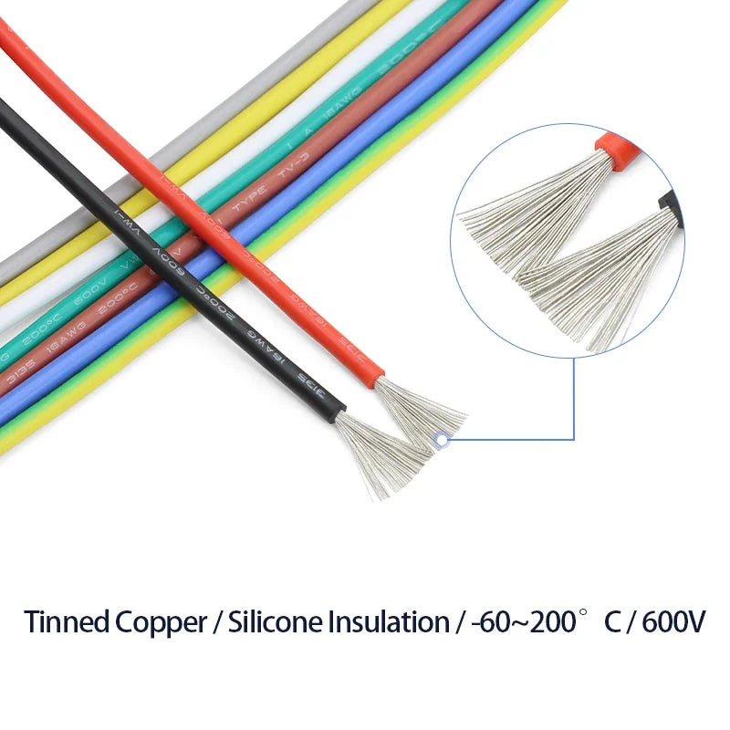 UL3135 Silicone Wire Cable (2–10M) – High Temp Tinned Copper Electrical Wire 10–30 AWG