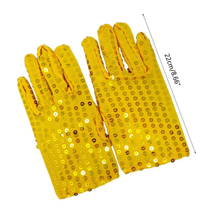 Internet Celebrity Sequined Gloves — Short Fashion Stage Performance Mittens in Black, Silver, Red, Yellow & Blue