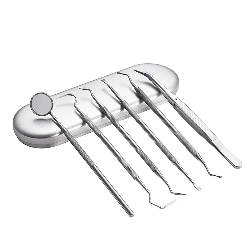 Stainless Steel Dental Tools Kit – Dentist Mirror, Double Probe & Sickle Hoe Tooth Cleaner for Oral Care