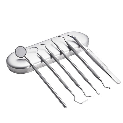 Stainless Steel Dental Tools Kit – Dentist Mirror, Double Probe & Sickle Hoe Tooth Cleaner for Oral Care