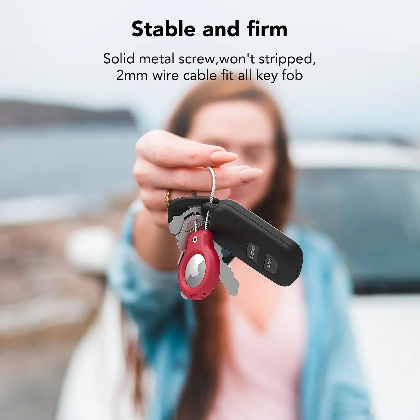Secure Holder for Apple AirTag with Wire Cable - Keychain Lock Case, Key Ring, Luggage Tag - Compatible for Keys