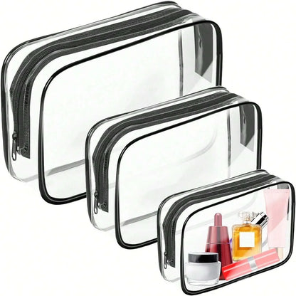 Clear Toiletry Bag — Portable Travel Makeup Organizer with Zipper, PVC Cosmetic Pouch, Airline Compliant