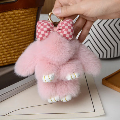 Fluffy Rabbit Fur Pom Pom Keychain - Soft Bunny Bag Charm & Cute Accessory Gift for Girls