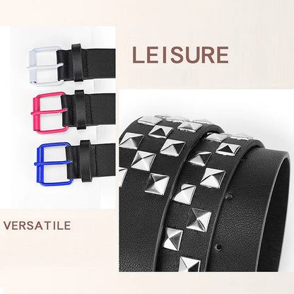 Personalized Rivets Checkerboard PU Leather Belt – 107CM Universal Hip-Hop Punk Fashion Belt for Men & Women