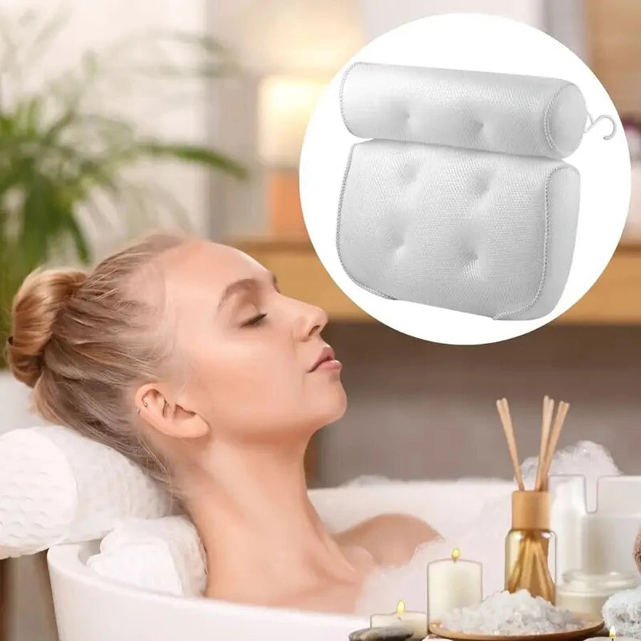 Spa Bathtub Pillow with Anti-Slip Suction Cups – Neck and Back Support for Bathtub and Bathroom Accessory