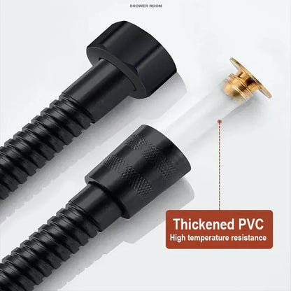 Flexible Shower Hose 1.5/2M — Black/Silver Stainless Steel Bathroom Extension Pipe and Accessories
