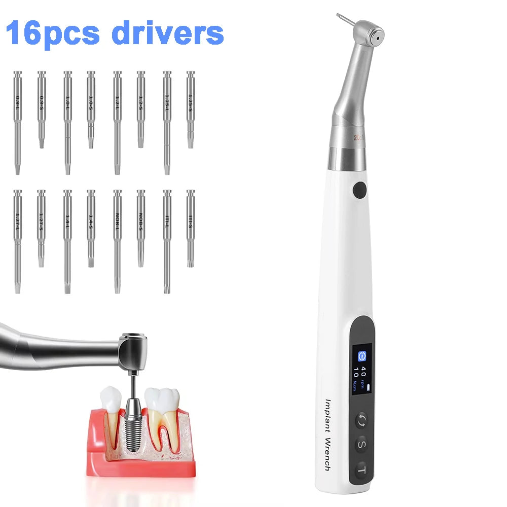 AZDENT Wireless Dental Implant Motor – Electric Torque Driver with 16 Screwdrivers & Contra Angle