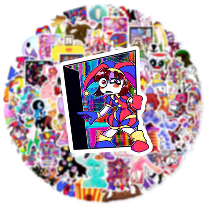 60-Piece Magical Circus Graffiti Sticker Set - Colorful Birthday Party, Luggage, Skateboard, and Phone Decoration Decals