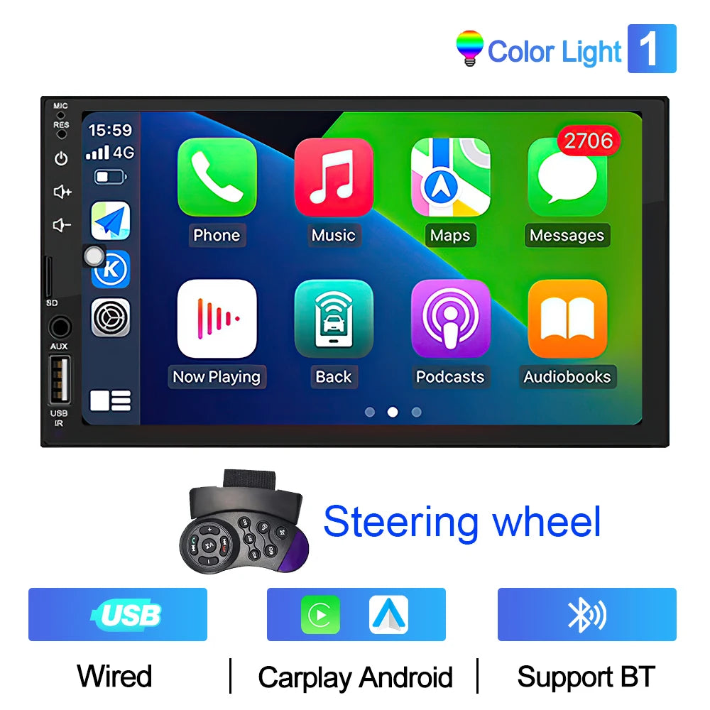 XIMA 7-Inch 2DIN Android Car Radio - Touchscreen MP5, CarPlay, Bluetooth, FM, USB & Camera