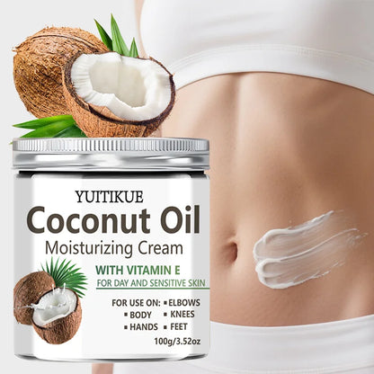 Coconut Oil Moisturizing Cream with Vitamin E - Day & Sensitive Skin Care for Hands, Feet, Elbows & Knees 100g