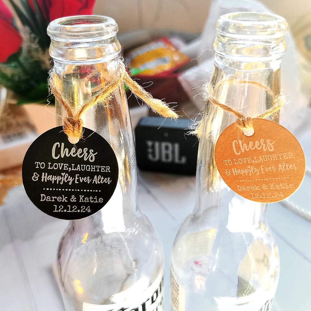 BY49 35mm Kraft & Black Paper Labels – Customizable Name & Date Wedding Decoration Stickers