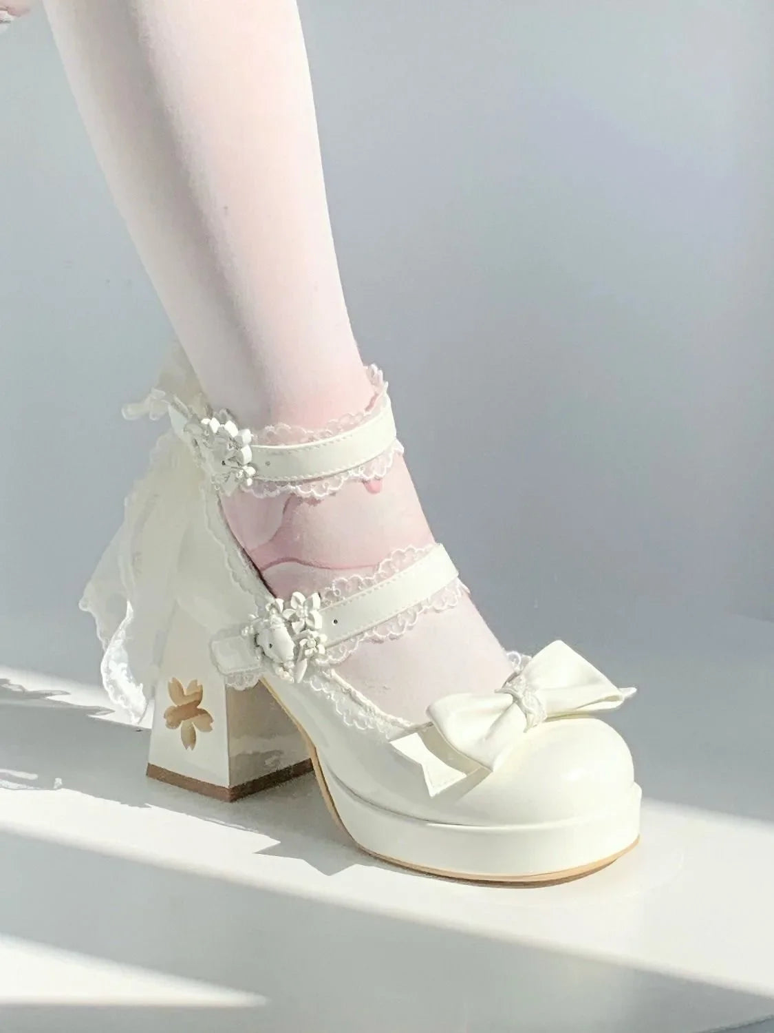 Lolita Butterfly Knot High Heels – Cute Platform Mary Jane Shoes for Girls, Students & Sakura Wedding Dress