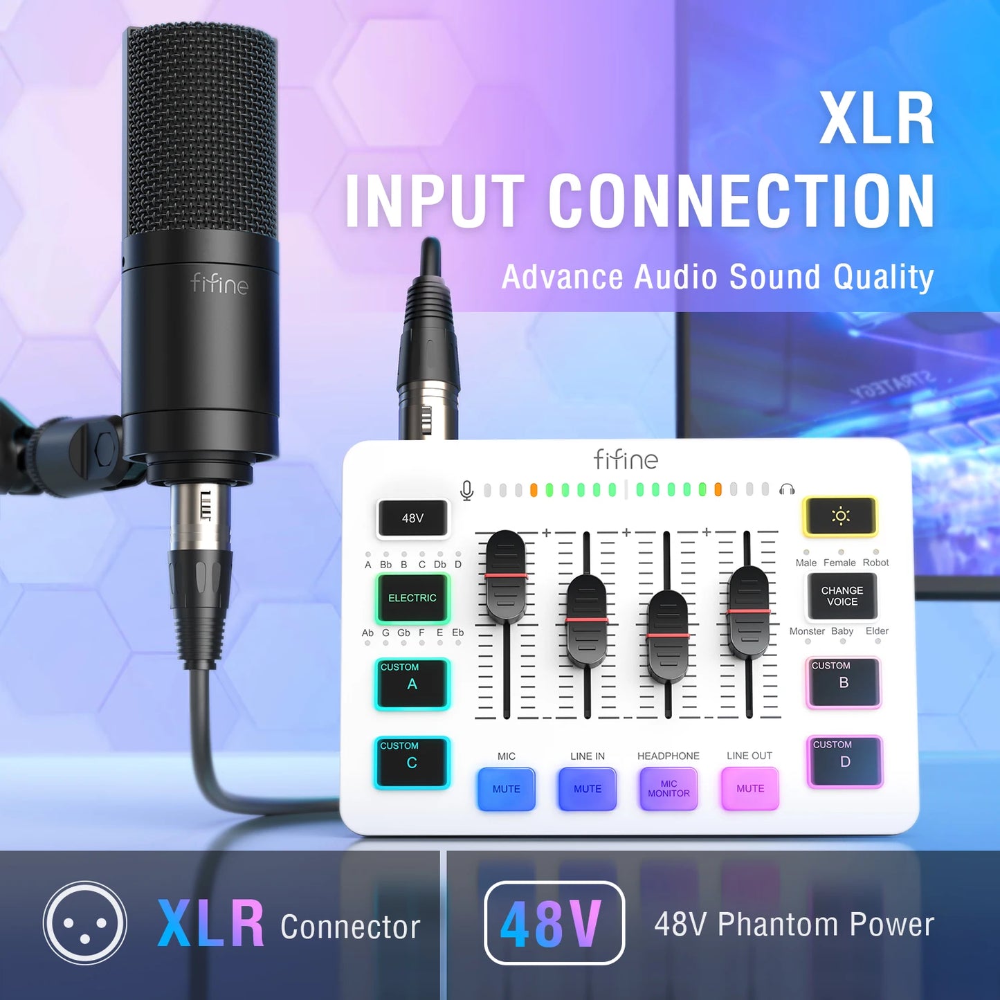 FIFINE 4-Channel USB Gaming Mixer with XLR Mic Interface – RGB Sound Mixer for Game, Podcast & Streaming AmpliGame SC3W