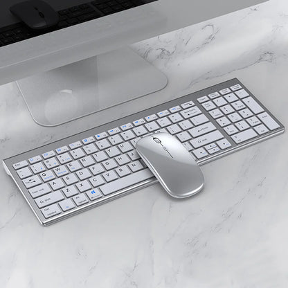 Jomaa Slim Bluetooth Rechargeable Keyboard and Mouse Set – 2.4G USB Wireless Combo for Laptop & Computer