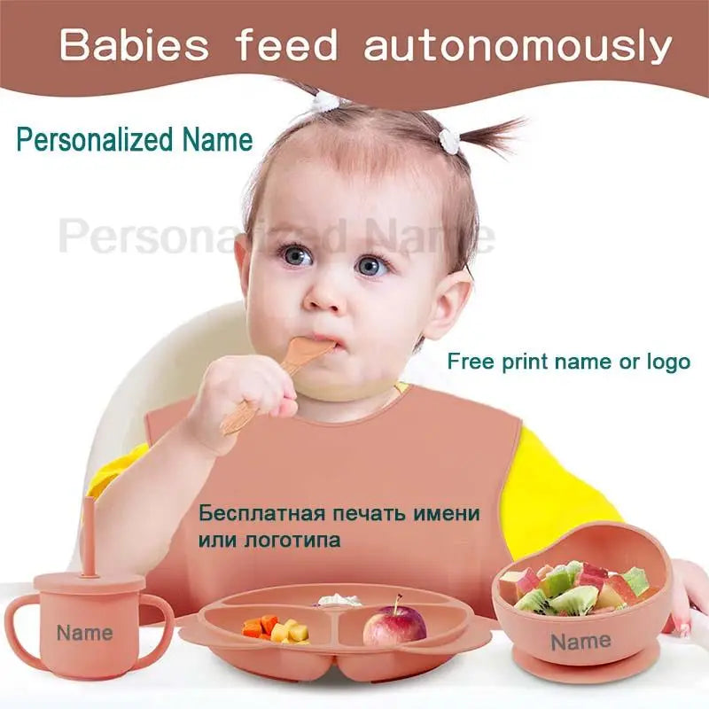 6-Piece Baby Feeding Plate Set – Silicone Suction Bowls, Plates, Cups & Spoon for Kids, Personalized Name Tableware