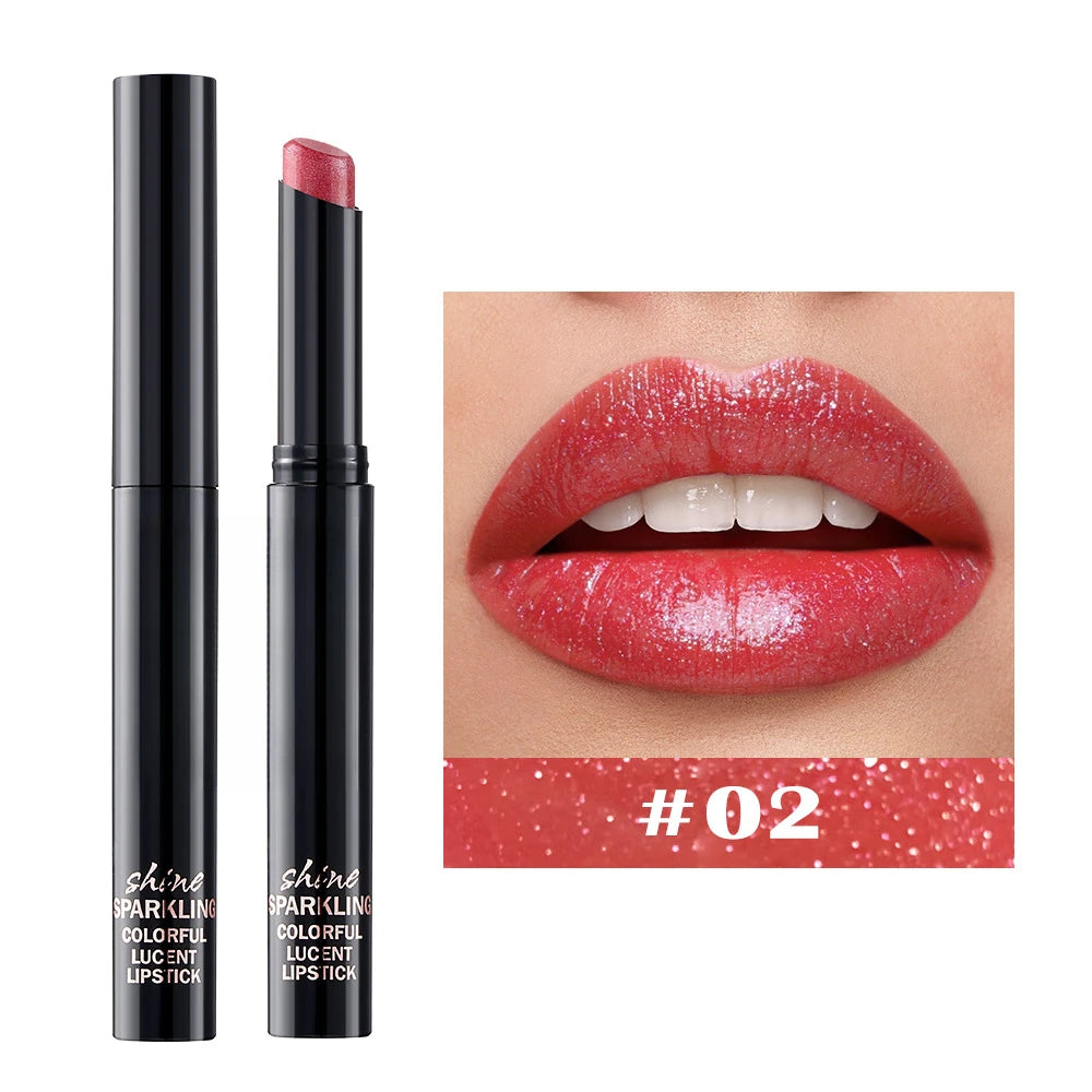 Diamond Pearlescent Waterproof Lipstick – Long-Lasting Matte Velvet Red Lip Makeup Cosmetics