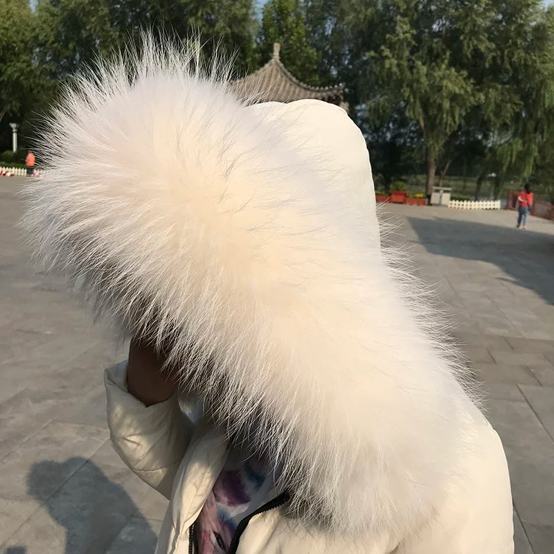 Natural Raccoon & Fox Fur Scarf – Luxury Women’s Winter Fur Collar and Hood Trim for Coats & Jackets