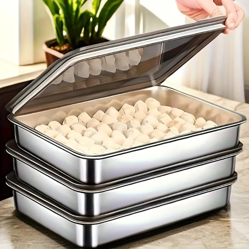 Stainless Steel Baking Trays 3-Piece Set - Non-Stick Roasting Pans with Lids for Meat, Vegetables & Baking