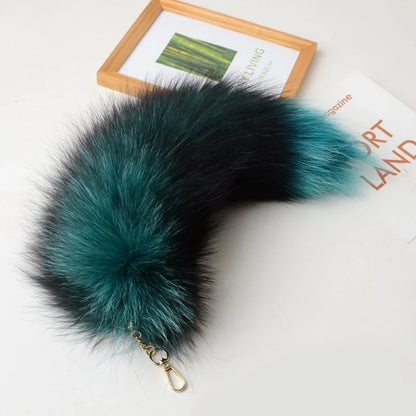 Plush Fox & Raccoon Tail Keychain – 28cm Furry Animal Tail Pompom Bag Charm & Keyring Pendant