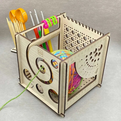 Handcrafted Wooden Crochet Yarn Bowl: All-in-One Dispenser, Holder, and Storage Solution for Craft Knitting Enthusiasts