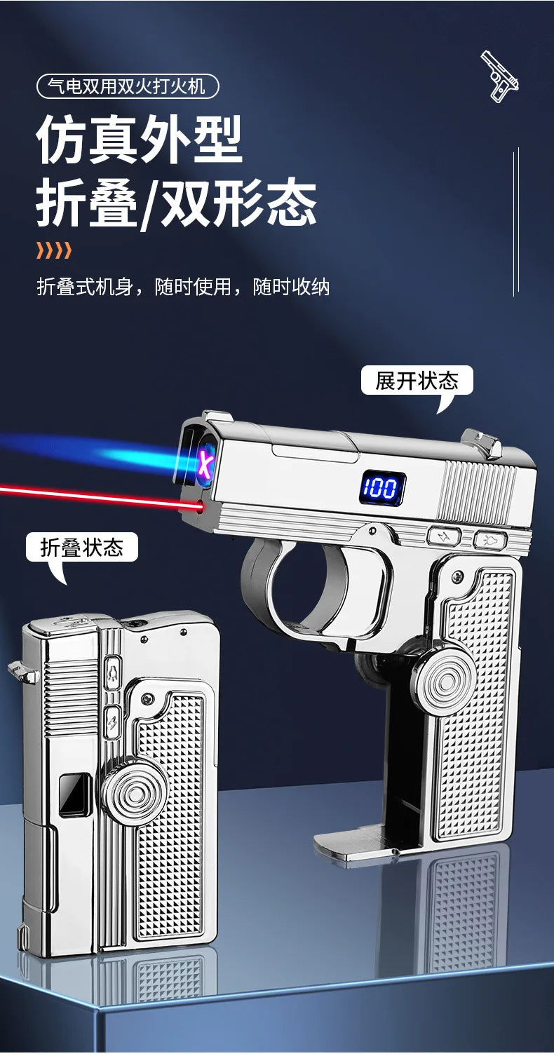 2025 Windproof Dual-Use Laser Lighter – Electric & Gas Multifunctional Metal Lighter for Men