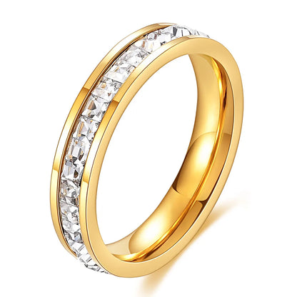 VQYSKO Square Zircon Stainless Steel Ring – White Zircon Engagement Ring for Women & Men – Geometric Couple Fashion Jewelry for Party & Custom Wear