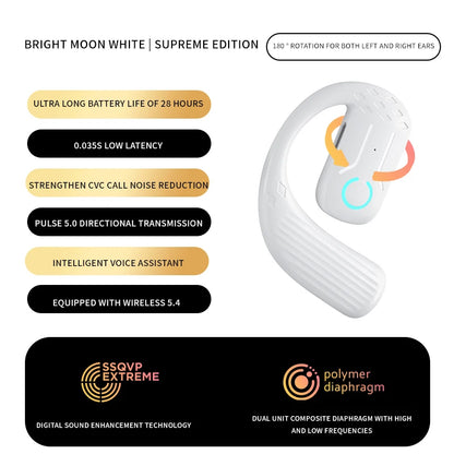 Open Wireless Bluetooth 5.4 Headset – 180° Rotatable Adjustable Ear-Hook Earphone with Mic for Sport, Business & Music