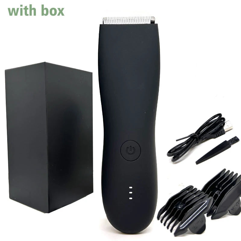Men's Body Hair Trimmer and Shaver - Electric Groin and Pubic Groomer with Replaceable Ceramic Blade, Waterproof Clipper
