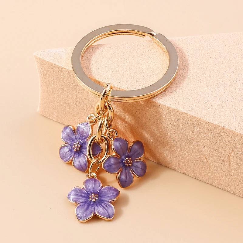Sakura Flower Enamel Keychain - Colorful Cute Key Ring Handbag Accessory Gift for Women & Girls