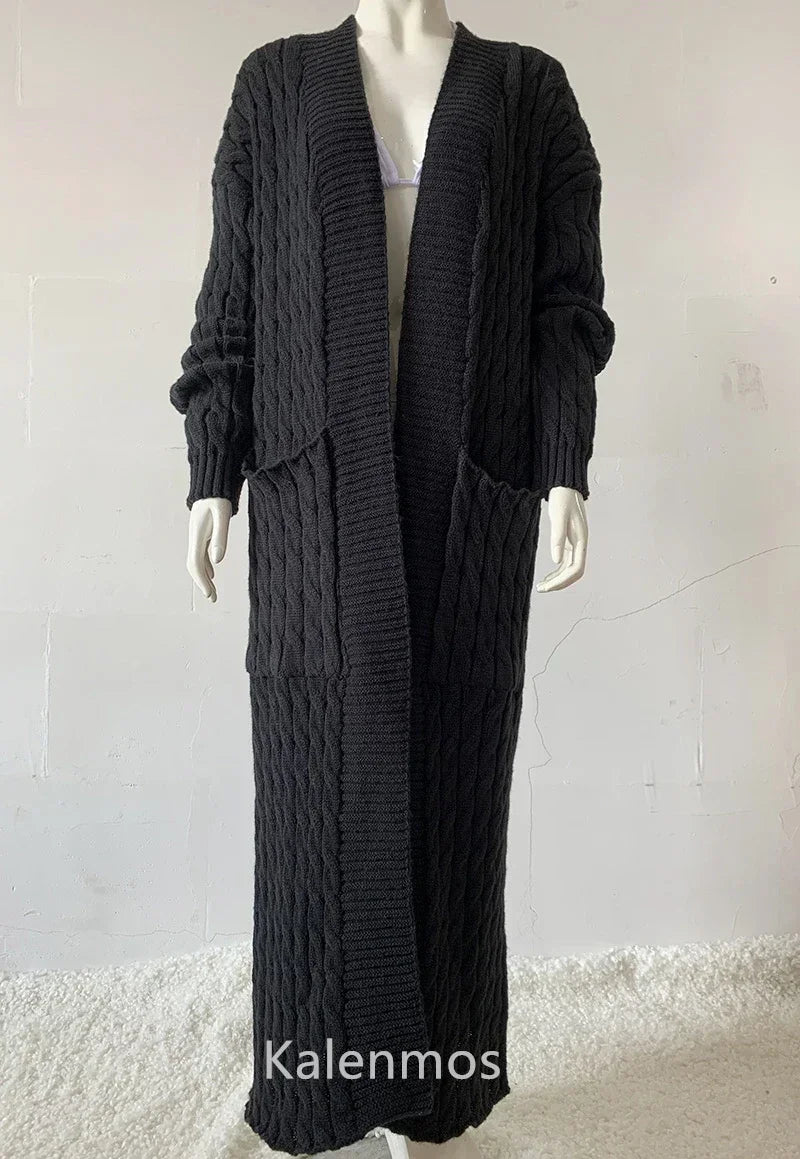 Knit Cardigan for Women – Long Green Crochet Jacket, Loose Long Sleeve Autumn/Spring Winter Sweater, 2023 Warm Jumper Coat